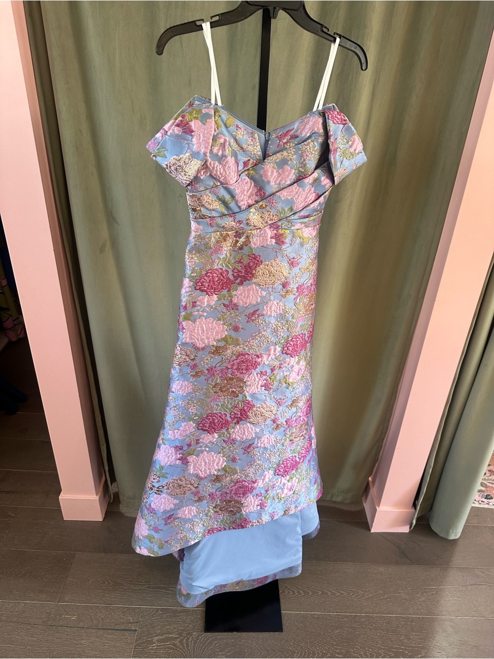 Theia Logen Lavender Floral Jacquard Midi Dress